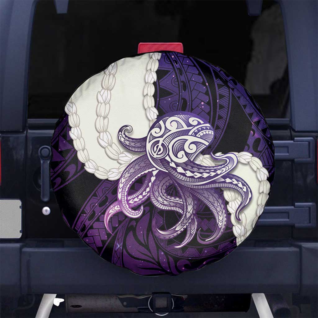 Purple Galaxy Polynesia Tribal Octopus Tattoo Spare Tire Cover Pikake Lei Polynesian Pattern