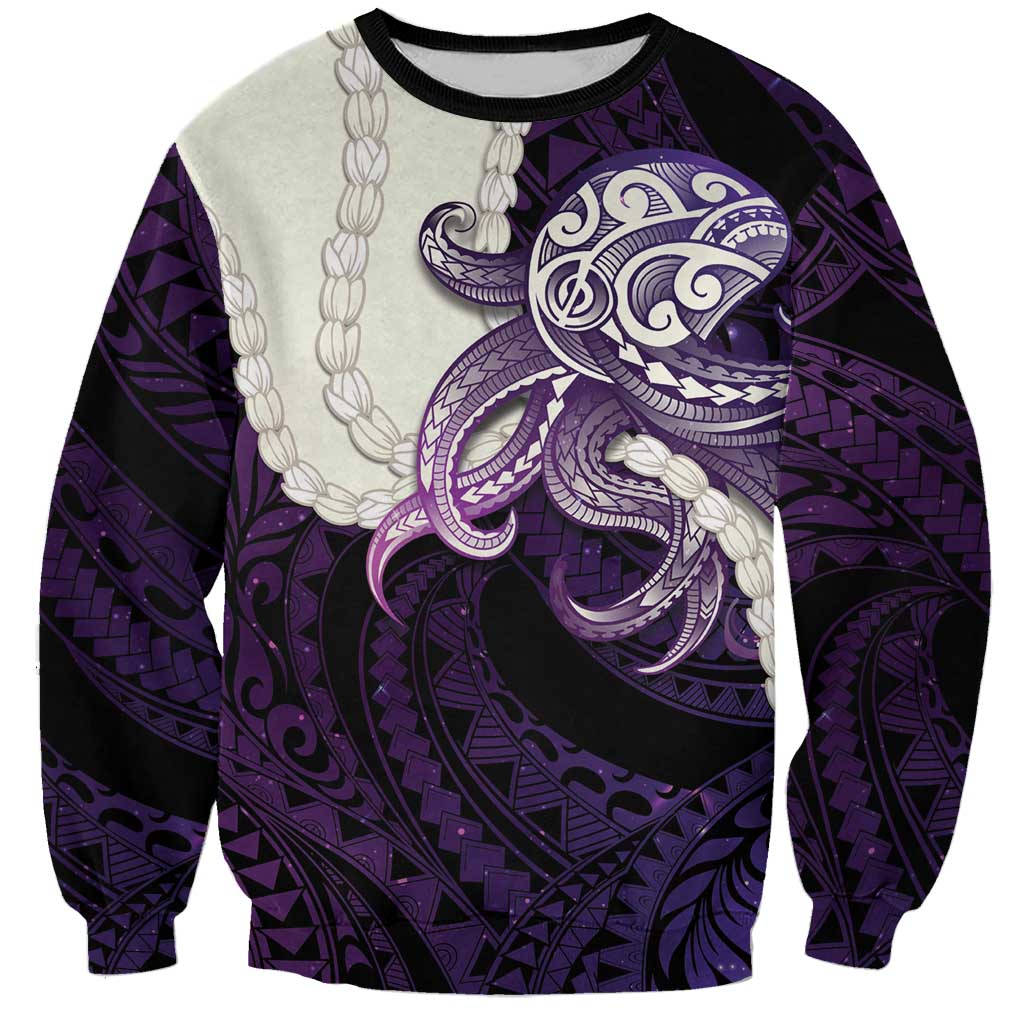 Purple Galaxy Polynesia Tribal Octopus Tattoo Sweatshirt Pikake Lei Polynesian Pattern