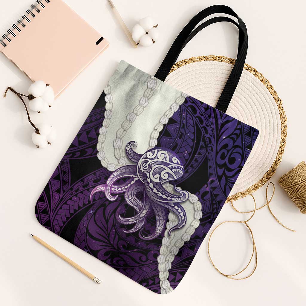 Purple Galaxy Polynesia Tribal Octopus Tattoo Tote Bag Pikake Lei Polynesian Pattern