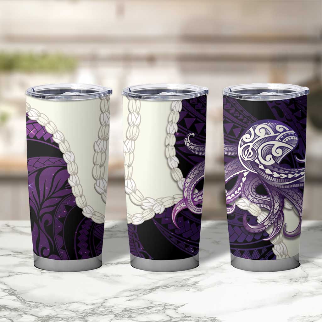 Purple Galaxy Polynesia Tribal Octopus Tattoo Tumbler Cup Pikake Lei Polynesian Pattern