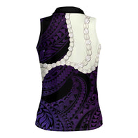 Purple Galaxy Polynesia Tribal Octopus Tattoo Women Sleeveless Polo Shirt Pikake Lei Polynesian Pattern