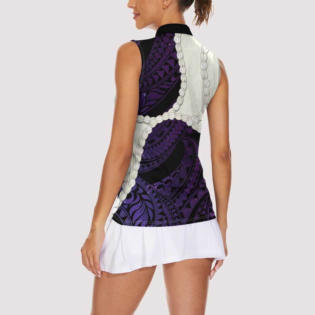 Purple Galaxy Polynesia Tribal Octopus Tattoo Women Sleeveless Polo Shirt Pikake Lei Polynesian Pattern