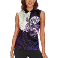 Purple Galaxy Polynesia Tribal Octopus Tattoo Women Sleeveless Polo Shirt Pikake Lei Polynesian Pattern
