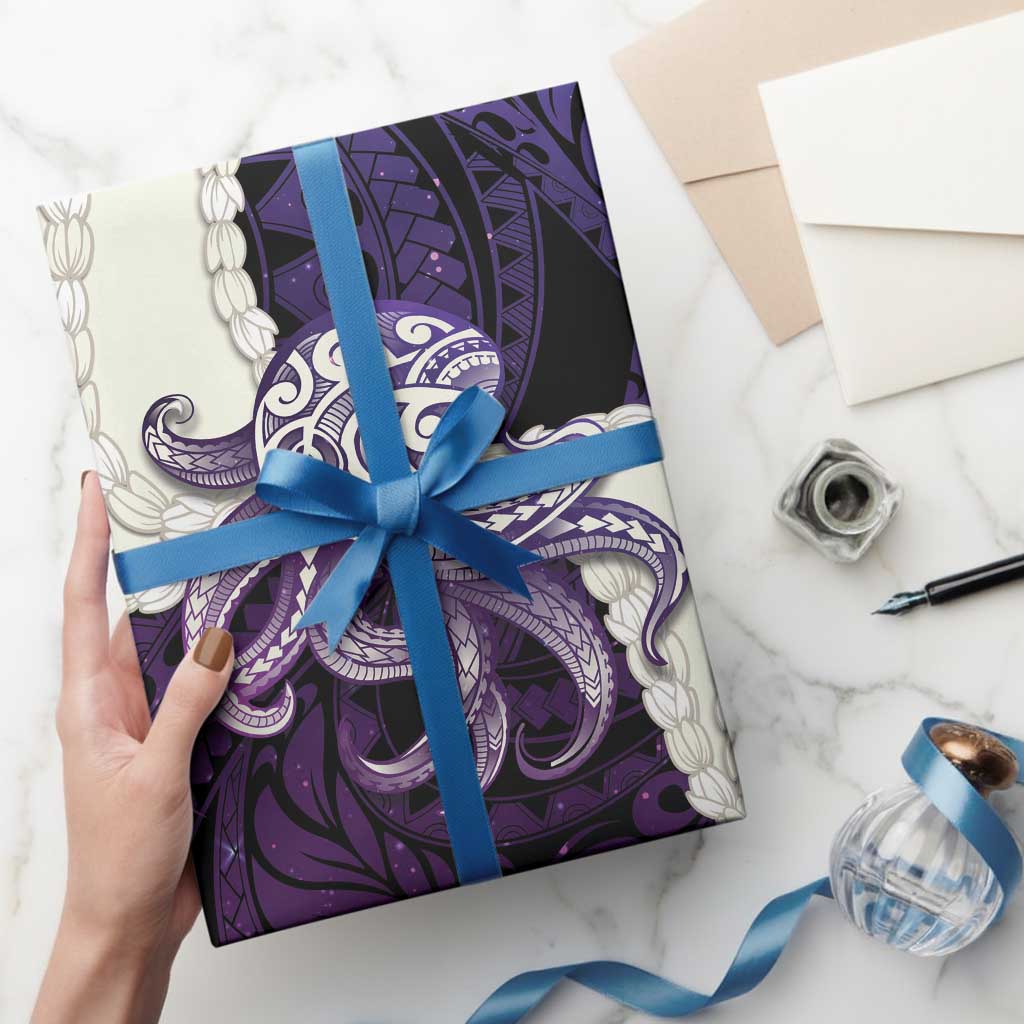 Purple Galaxy Polynesia Tribal Octopus Tattoo Wrapping Paper Pikake Lei Polynesian Pattern
