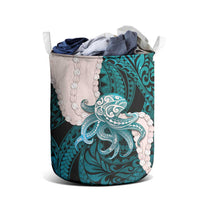 Teal Galaxy Polynesia Tribal Octopus Tattoo Laundry Basket Pikake Lei Polynesian Pattern