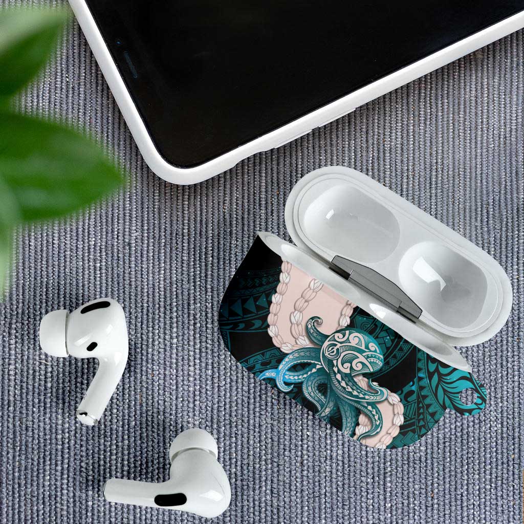 Teal Galaxy Polynesia Tribal Octopus Tattoo AirPods Case Pikake Lei Polynesian Pattern
