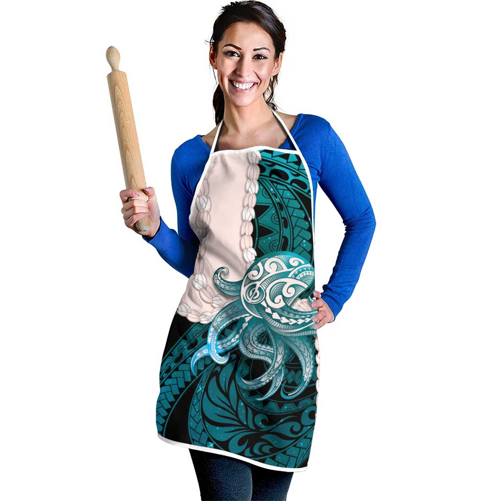 Teal Galaxy Polynesia Tribal Octopus Tattoo Apron Pikake Lei Polynesian Pattern