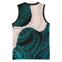 Teal Galaxy Polynesia Tribal Octopus Tattoo Basketball Jersey Pikake Lei Polynesian Pattern