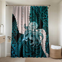 Teal Galaxy Polynesia Tribal Octopus Tattoo Bathroom Set Pikake Lei Polynesian Pattern