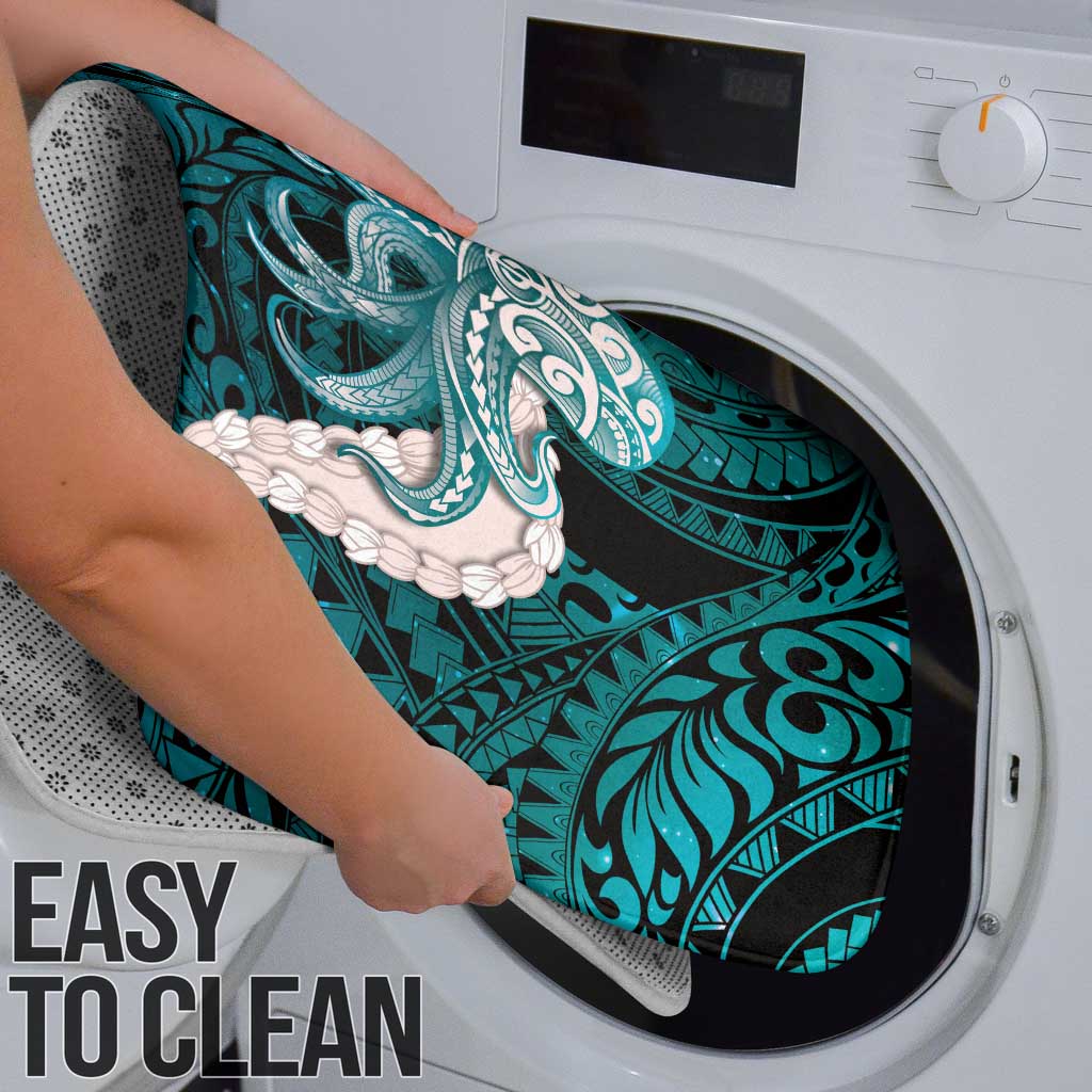 Teal Galaxy Polynesia Tribal Octopus Tattoo Bathroom Set Pikake Lei Polynesian Pattern