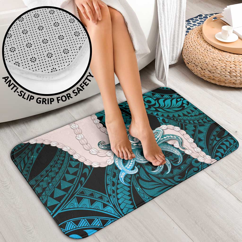 Teal Galaxy Polynesia Tribal Octopus Tattoo Bathroom Set Pikake Lei Polynesian Pattern