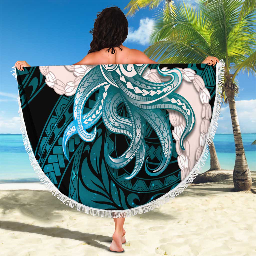 Teal Galaxy Polynesia Tribal Octopus Tattoo Beach Blanket Pikake Lei Polynesian Pattern