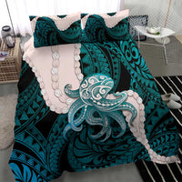Teal Galaxy Polynesia Tribal Octopus Tattoo Bedding Set Pikake Lei Polynesian Pattern