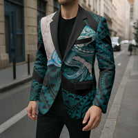 Teal Galaxy Polynesia Tribal Octopus Tattoo Blazer Pikake Lei Polynesian Pattern