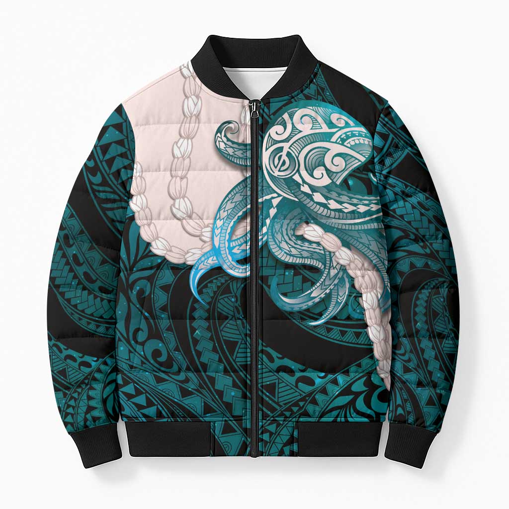 Teal Galaxy Polynesia Tribal Octopus Tattoo Bomber Puffer Jacket Pikake Lei Polynesian Pattern
