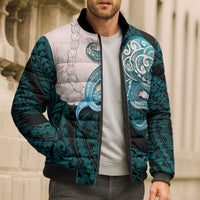 Teal Galaxy Polynesia Tribal Octopus Tattoo Bomber Puffer Jacket Pikake Lei Polynesian Pattern