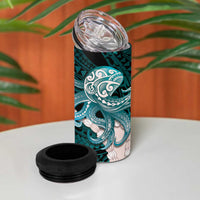 Teal Galaxy Polynesia Tribal Octopus Tattoo 4 in 1 Can Cooler Tumbler Pikake Lei Polynesian Pattern