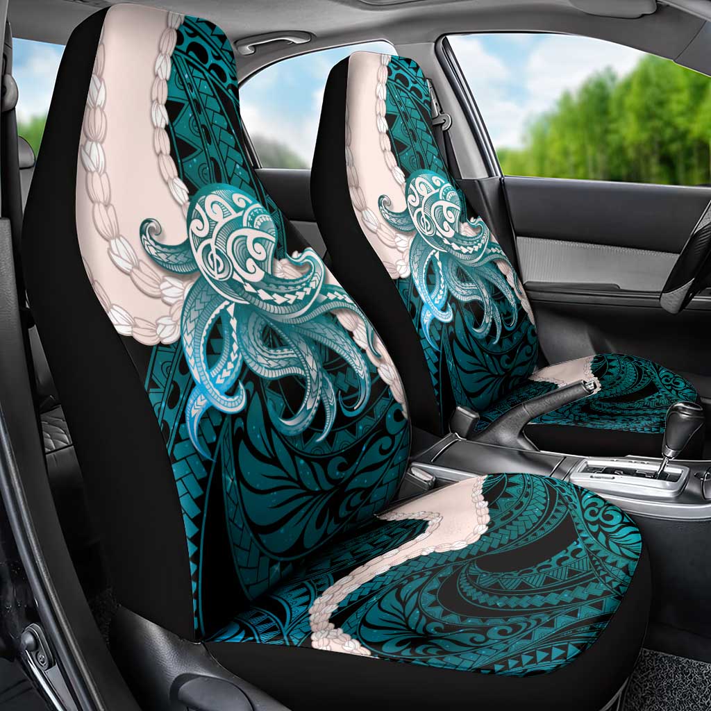 Teal Galaxy Polynesia Tribal Octopus Tattoo Car Seat Cover Pikake Lei Polynesian Pattern