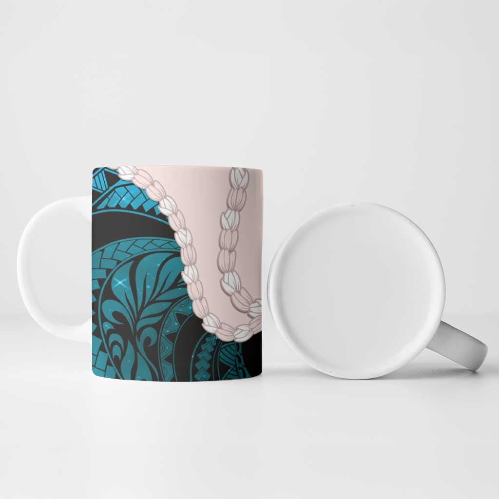 Teal Galaxy Polynesia Tribal Octopus Tattoo Ceramic Mug Pikake Lei Polynesian Pattern
