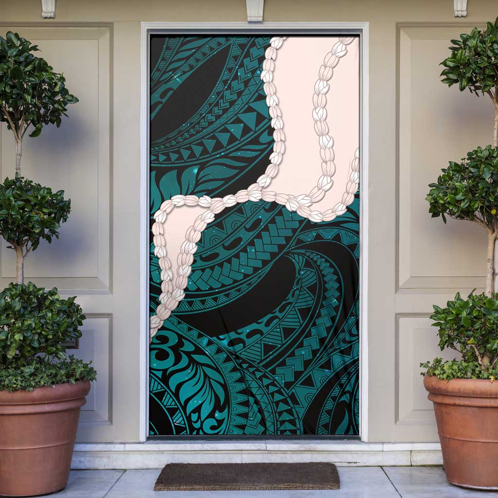 Teal Galaxy Polynesia Tribal Octopus Tattoo Door Cover Pikake Lei Polynesian Pattern