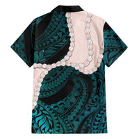 Teal Galaxy Polynesia Tribal Octopus Tattoo Family Matching Off Shoulder Maxi Dress and Hawaiian Shirt Pikake Lei Polynesian Pattern
