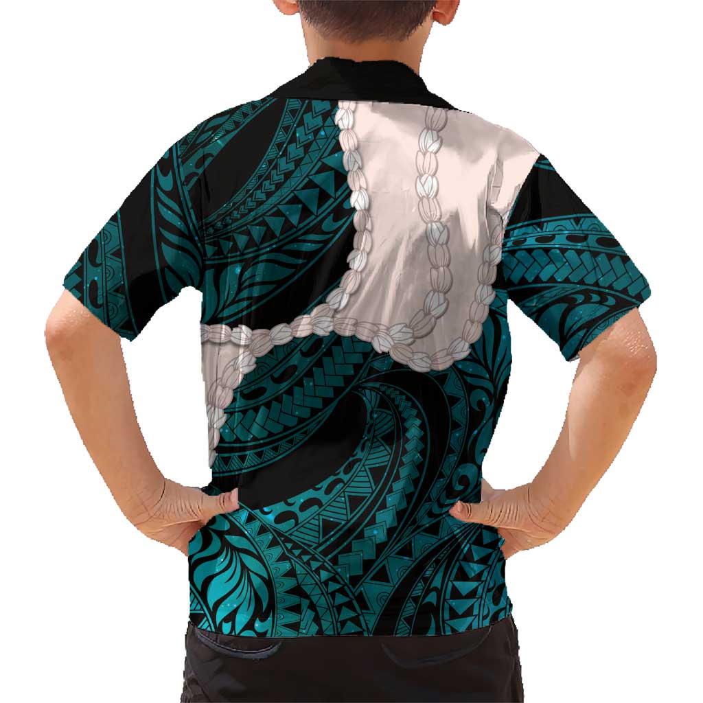 Teal Galaxy Polynesia Tribal Octopus Tattoo Family Matching Summer Maxi Dress and Hawaiian Shirt Pikake Lei Polynesian Pattern