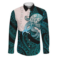 Teal Galaxy Polynesia Tribal Octopus Tattoo Family Matching Summer Maxi Dress and Hawaiian Shirt Pikake Lei Polynesian Pattern