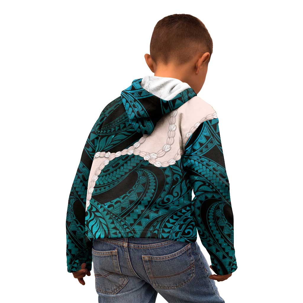 Teal Galaxy Polynesia Tribal Octopus Tattoo Kid Hoodie Pikake Lei Polynesian Pattern