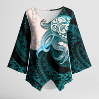 Teal Galaxy Polynesia Tribal Octopus Tattoo Kimono Sleeve Blouse Pikake Lei Polynesian Pattern