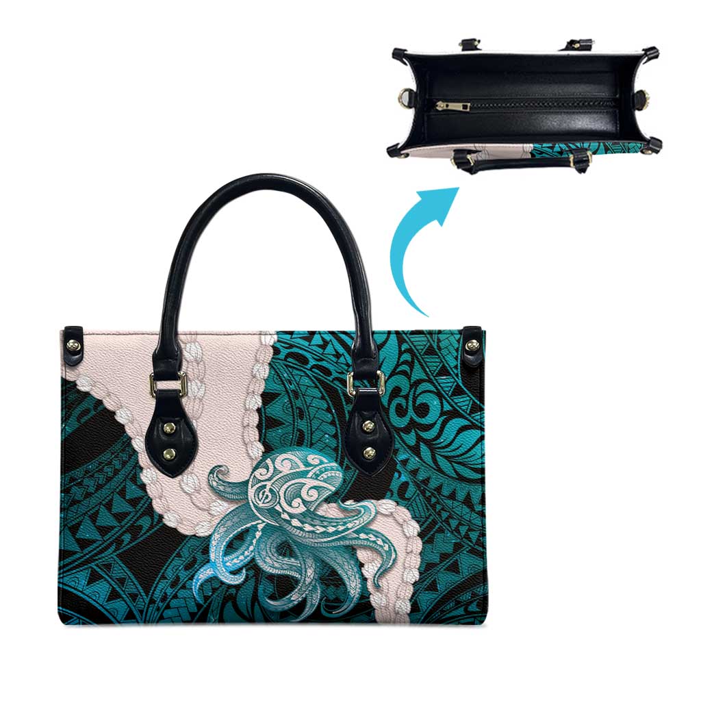 Teal Galaxy Polynesia Tribal Octopus Tattoo Leather Bag Pikake Lei Polynesian Pattern