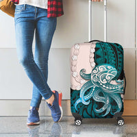 Teal Galaxy Polynesia Tribal Octopus Tattoo Luggage Cover Pikake Lei Polynesian Pattern