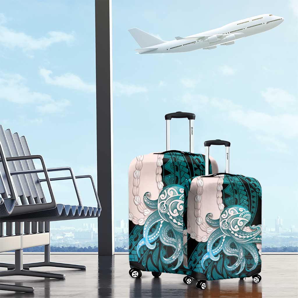 Teal Galaxy Polynesia Tribal Octopus Tattoo Luggage Cover Pikake Lei Polynesian Pattern