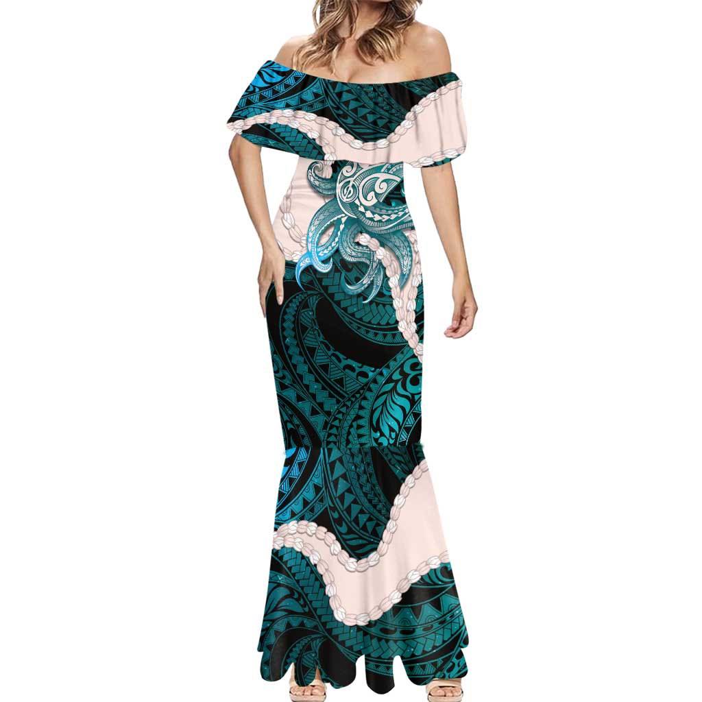 Teal Galaxy Polynesia Tribal Octopus Tattoo Mermaid Dress Pikake Lei Polynesian Pattern