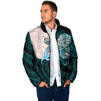 Teal Galaxy Polynesia Tribal Octopus Tattoo Padded Jacket Pikake Lei Polynesian Pattern