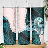 Teal Galaxy Polynesia Tribal Octopus Tattoo Skinny Tumbler Pikake Lei Polynesian Pattern LT14 - Polynesian Pride