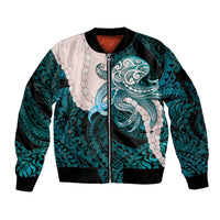 Teal Galaxy Polynesia Tribal Octopus Tattoo Sleeve Zip Bomber Jacket Pikake Lei Polynesian Pattern