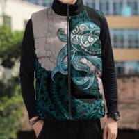 Teal Galaxy Polynesia Tribal Octopus Tattoo Sleeveless Puffer Jacket Pikake Lei Polynesian Pattern
