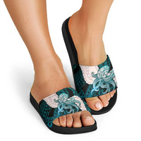 Teal Galaxy Polynesia Tribal Octopus Tattoo Slide Sandals Pikake Lei Polynesian Pattern