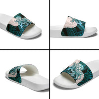 Teal Galaxy Polynesia Tribal Octopus Tattoo Slide Sandals Pikake Lei Polynesian Pattern