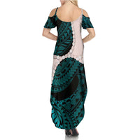 Teal Galaxy Polynesia Tribal Octopus Tattoo Summer Maxi Dress Pikake Lei Polynesian Pattern