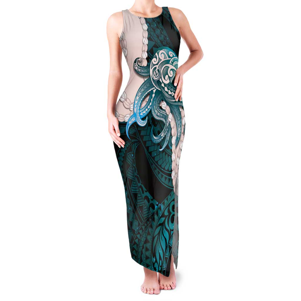 Teal Galaxy Polynesia Tribal Octopus Tattoo Tank Maxi Dress Pikake Lei Polynesian Pattern