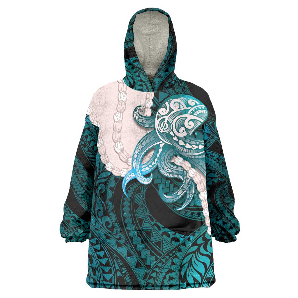 Teal Galaxy Polynesia Tribal Octopus Tattoo Wearable Blanket Hoodie Pikake Lei Polynesian Pattern LT14 One Size Teal - Polynesian Pride
