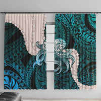 Teal Galaxy Polynesia Tribal Octopus Tattoo Window Curtain Pikake Lei Polynesian Pattern