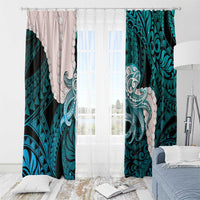 Teal Galaxy Polynesia Tribal Octopus Tattoo Window Curtain Pikake Lei Polynesian Pattern