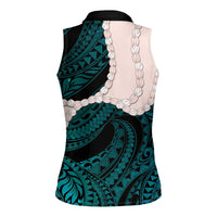 Teal Galaxy Polynesia Tribal Octopus Tattoo Women Sleeveless Polo Shirt Pikake Lei Polynesian Pattern
