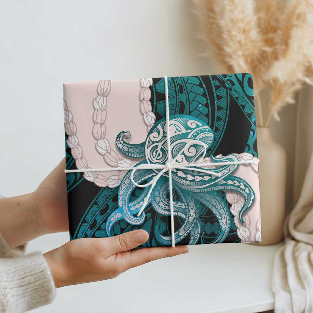 Teal Galaxy Polynesia Tribal Octopus Tattoo Wrapping Paper Pikake Lei Polynesian Pattern