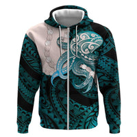Teal Galaxy Polynesia Tribal Octopus Tattoo Zip Hoodie Pikake Lei Polynesian Pattern