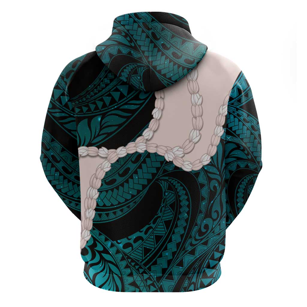 Teal Galaxy Polynesia Tribal Octopus Tattoo Zip Hoodie Pikake Lei Polynesian Pattern