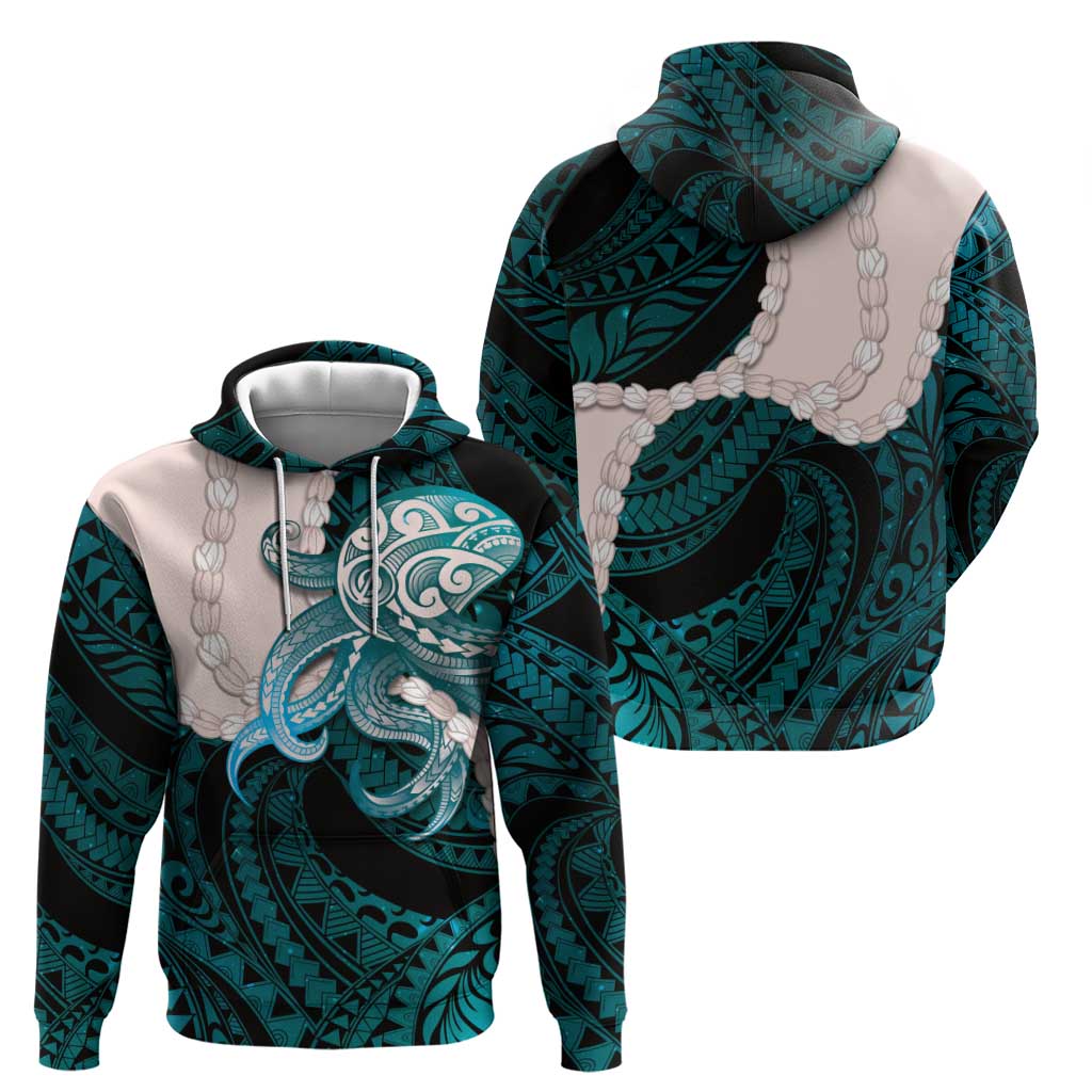 Teal Galaxy Polynesia Tribal Octopus Tattoo Zip Hoodie Pikake Lei Polynesian Pattern