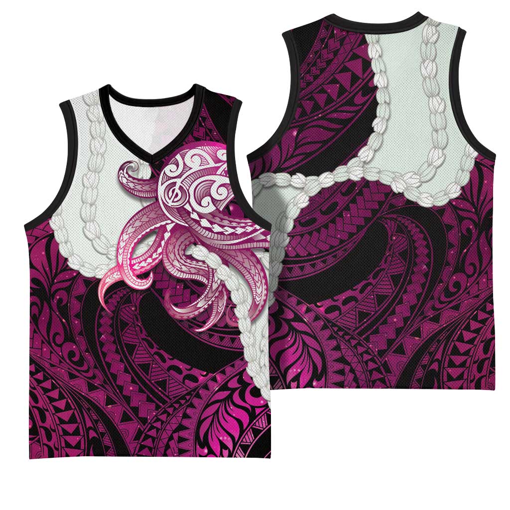 Pink Galaxy Polynesia Tribal Octopus Tattoo Basketball Jersey Pikake Lei Polynesian Pattern